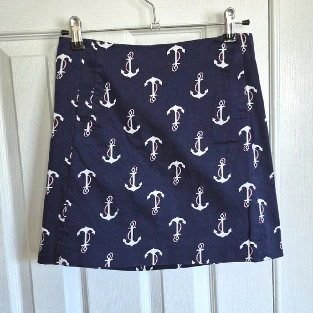 J. Crew Navy Blue White Anchor Print Mini Skirt With Pockets‎ Womens 00